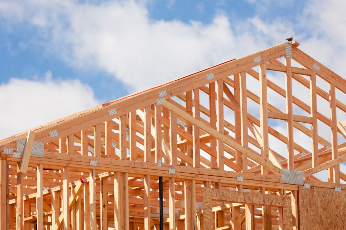 Abstract of Wood Home Framing at Construction Site.